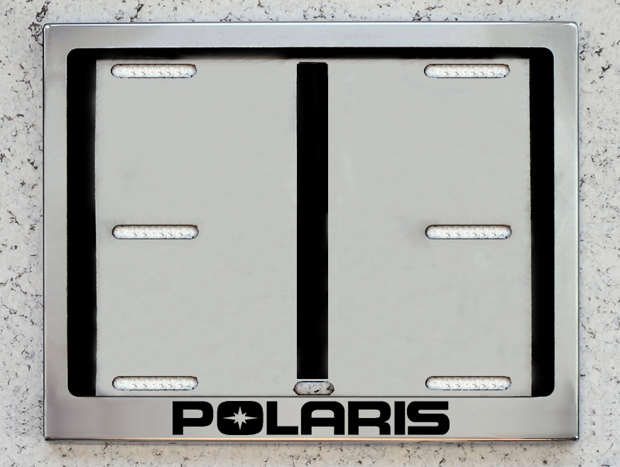 Номерная рамка квадроцикла снегохода для номера с надписью Polaris Полярис из нержавеющей стали