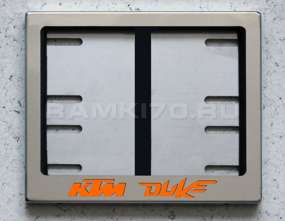 Новый ГОСТ. Светящаяся рамка KTM Duke для мото номера из нержавеющей стали со светящейся надписью