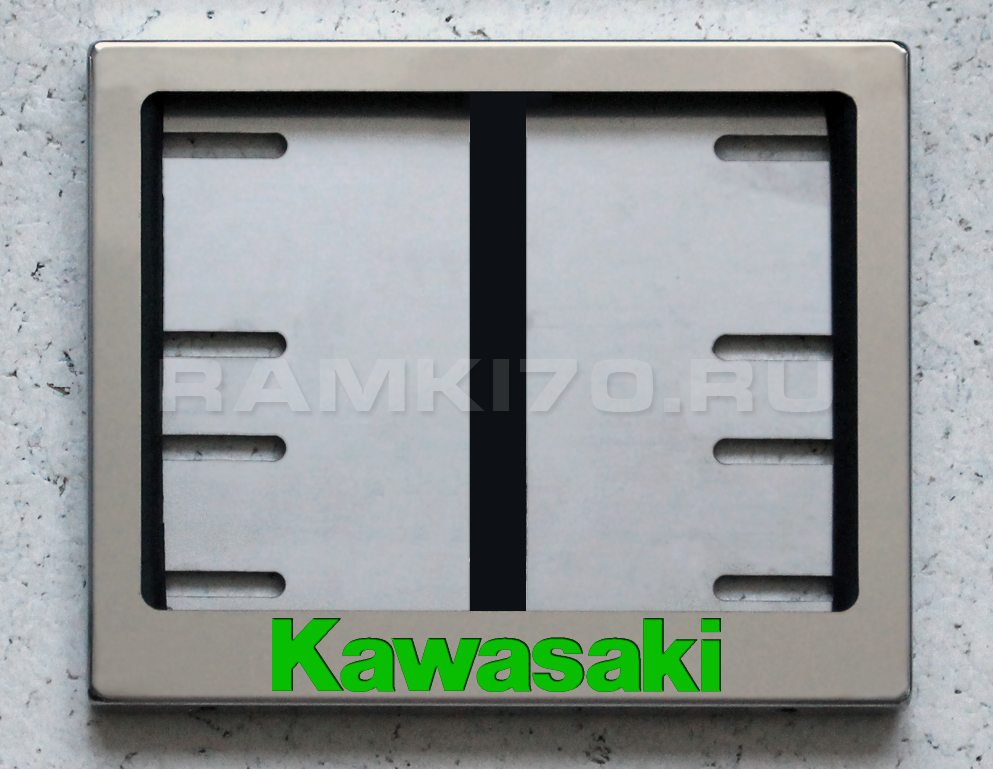 Новый ГОСТ. Светящаяся рамка Kawasaki для мото номера из нержавеющей стали со светящейся надписью