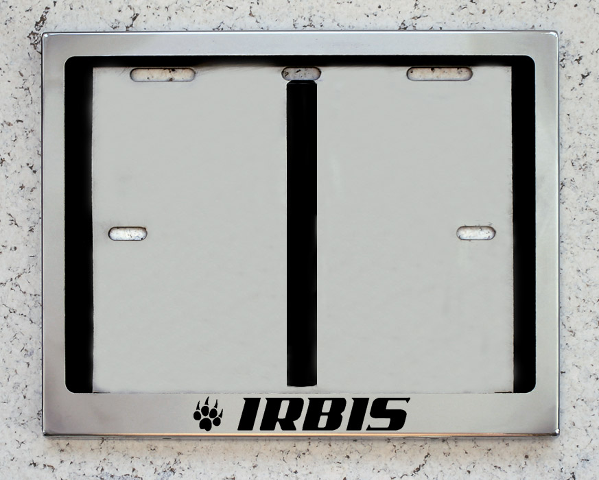 Номерная мото рамка для номера с надписью Irbis Ирбис из нержавеющей стали