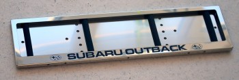 Антивандальная рамка для номера с надписью Subaru Outback из нержавеющей стали