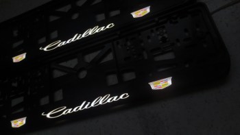 LED номерная рамка Cadillac со светящейся надписью черная пластиковая