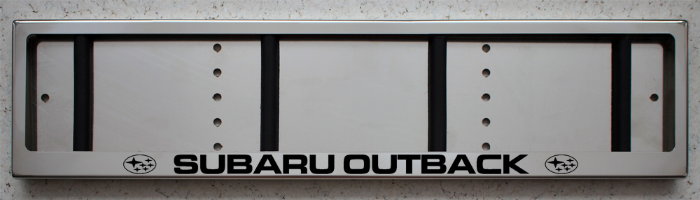 Антивандальная номерная рамка с надписью Subaru Outback из нержавеющей стали
