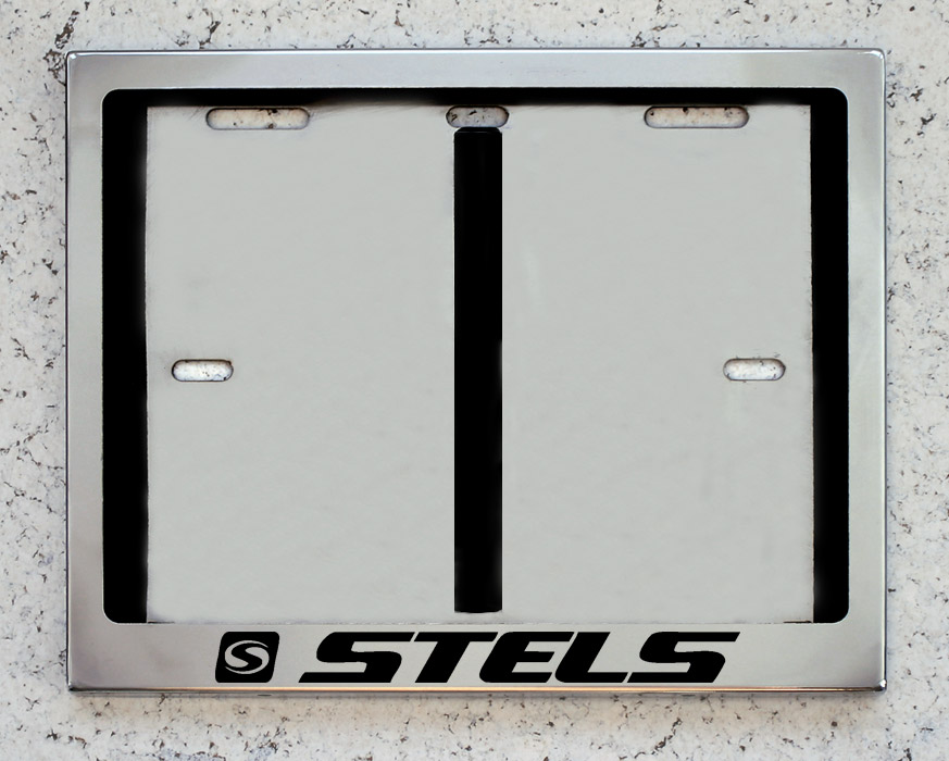 Номерная мото рамка для номера с надписью Stels Стелс из нержавеющей стали