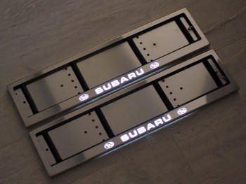 Номерная LED рамка Subaru (Субару) из нержавеющей стали со светящейся надписью