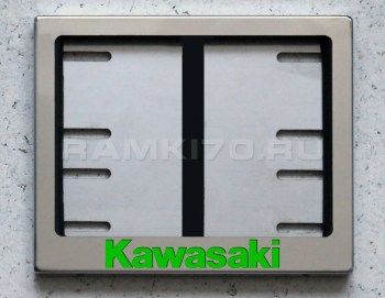 Новый ГОСТ. Светящаяся рамка Kawasaki для мото номера из нержавеющей стали со светящейся надписью