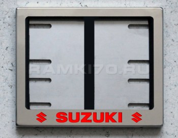 Новый ГОСТ. Светящаяся рамка SUZUKI для мото номера из нержавеющей стали со светящейся надписью