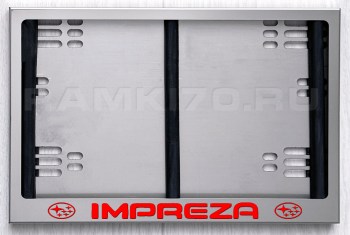 Квадратная светящаяся номерная рамка IMPREZA из нержавеющей стали с подсветкой надписи