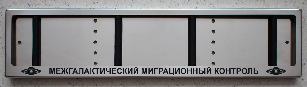 Антивандальная номерная рамка для авто номера из нержавеющей стали (нержавейки) Межгалактический миграционный контроль