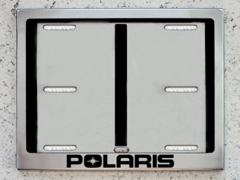 Номерная рамка квадроцикла снегохода для номера с надписью Polaris Полярис из нержавеющей стали