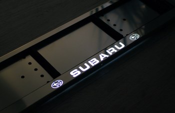 Номерная LED рамка Subaru (Субару) из нержавеющей стали со светящейся надписью